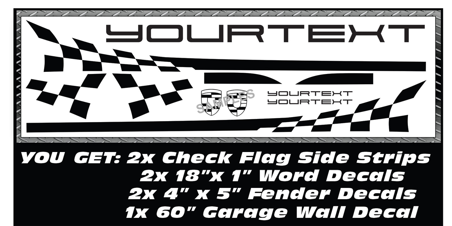 Checkered Flag Side Stripes For All Porsche Boxster, Cayman, and Carrera 911 Models