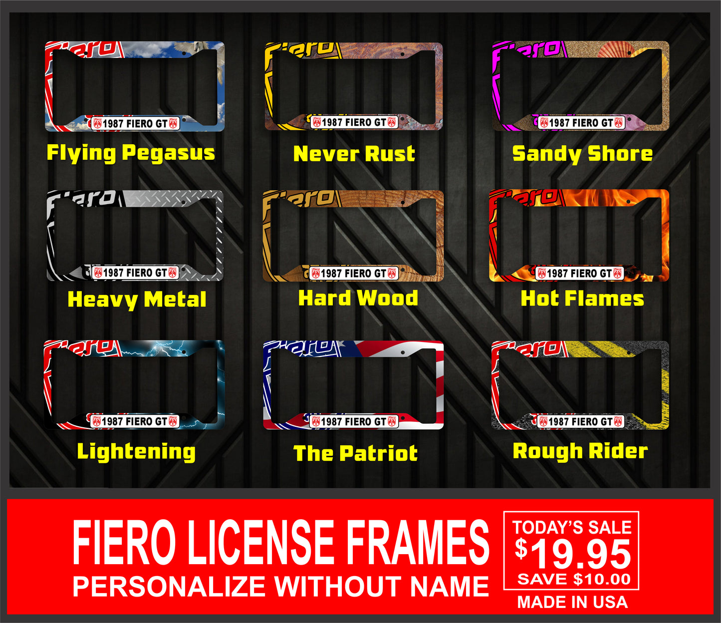 Pontiac Fiero Custom Personalized License Plate Frame Signs