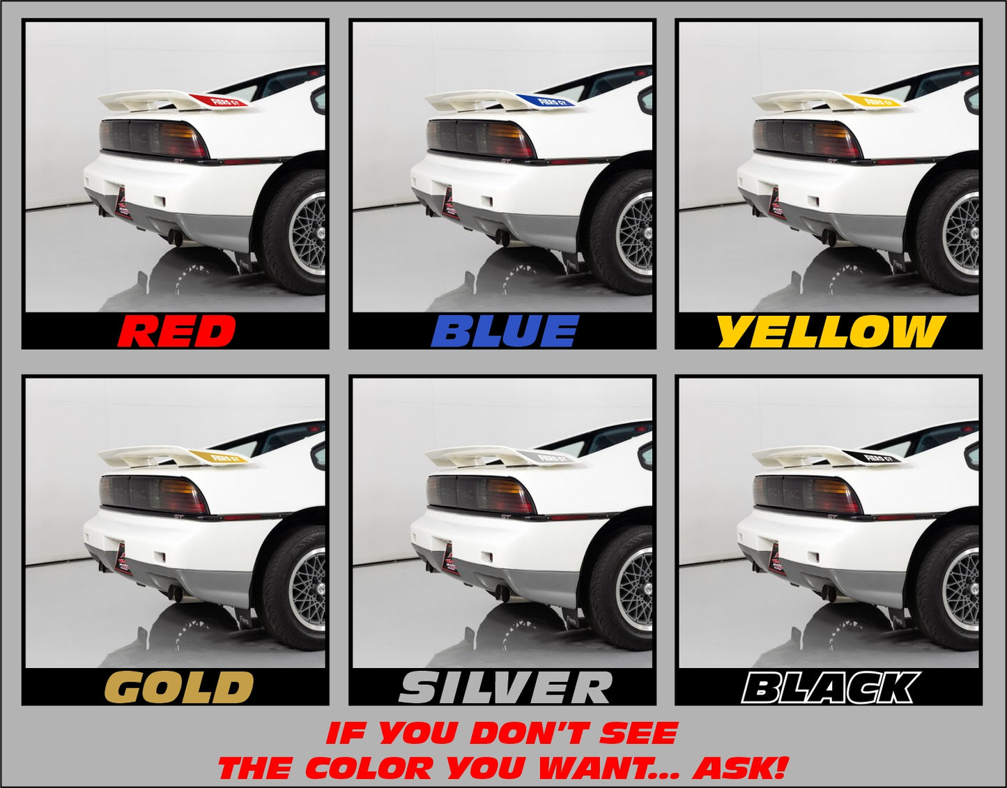 Pontiac Fiero GT Spoiler Wing Decals