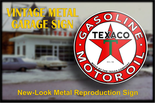 Texaco, Gas Station, Metal, Garage, Den, Man Cave, Collectable, Reproduction, Vintage, Round, Wall, Service, Signs