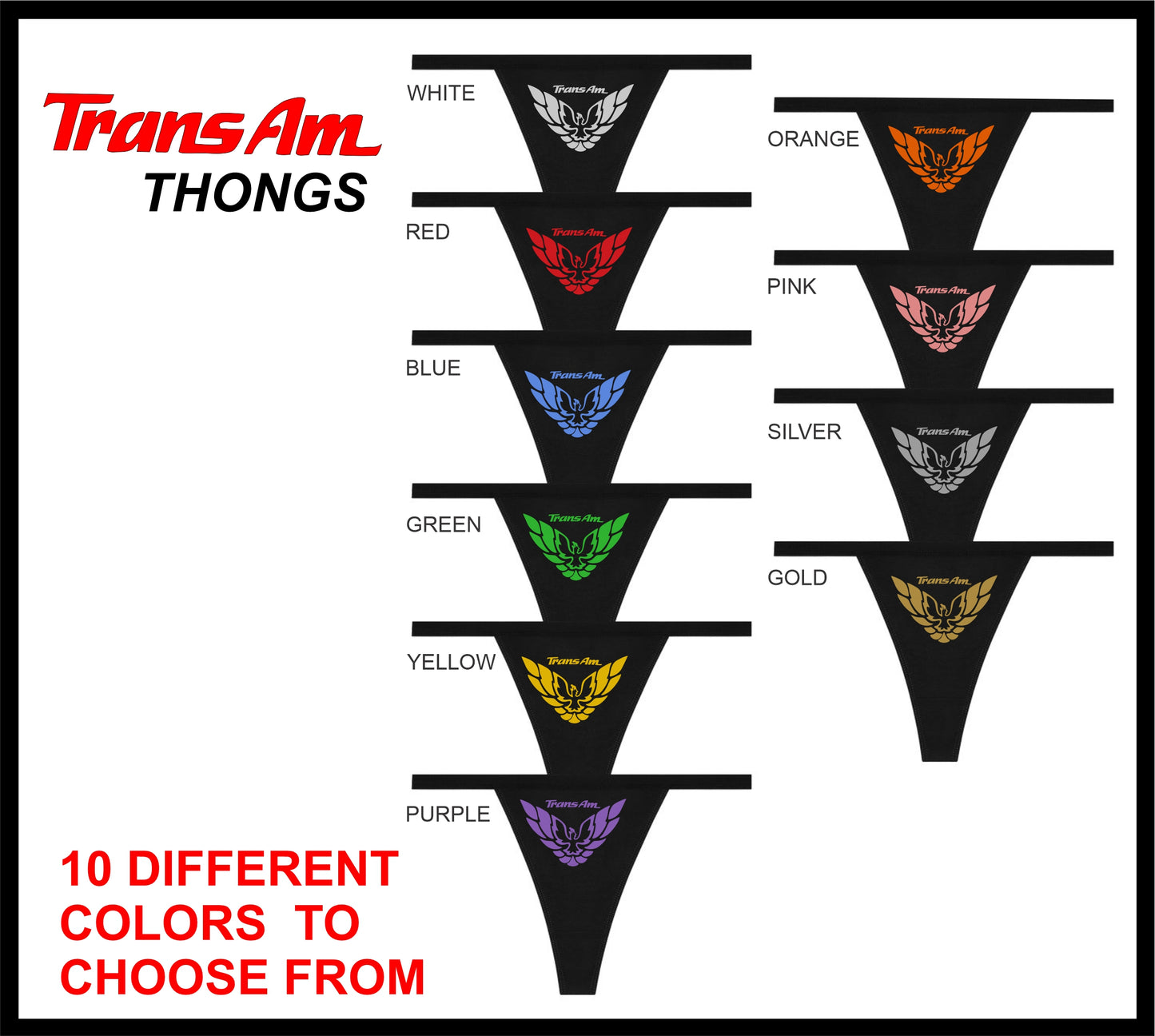 Pontiac, Trans Am, Firebird, Women's Underwear, Black, Cotton, Basic Panties, String Thong, For Her