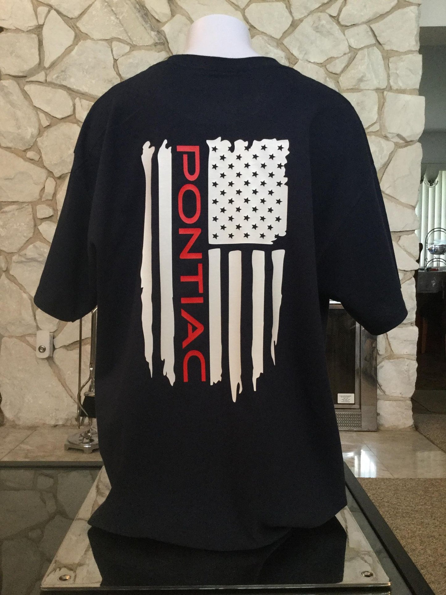 Pontiac, GM, US Flag, Black, Cotton, T-Shirt